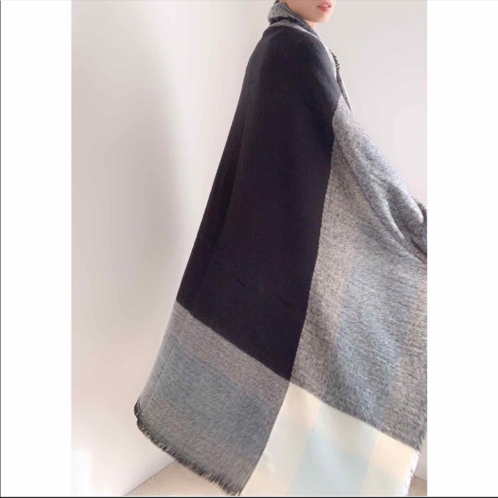 OVERSIZED TARTAN PLAIND WRAP SCARF - MINT GRAY - Picture 5 of 6